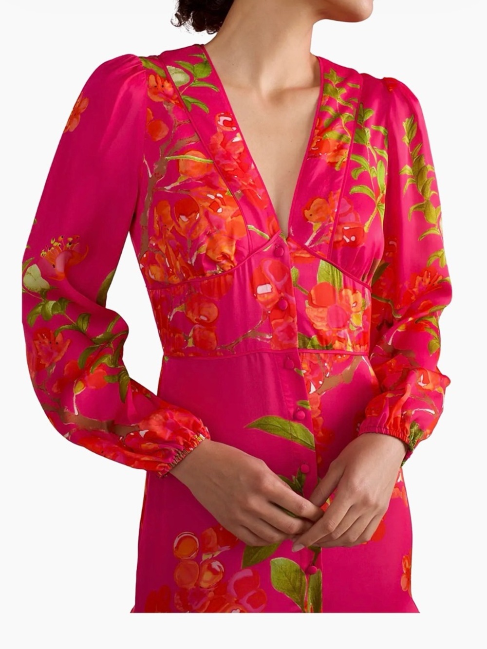 Cynthia Rowley Bright Fuchsia Floral V-Neck Maxi Dress